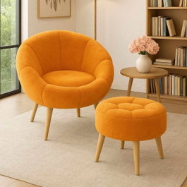 Atelier Del Sofa Lida - Conjunto de Sillón y Puff Naranja